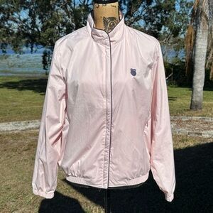 K-Swiss Vintage Windbreaker Jacket Baby Pink Navy Blue Embroidered Size Small